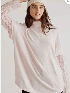 (2) Free People On Your Sleeve Twofer Mesh Frilly Cute Tee Top Bundle of Two